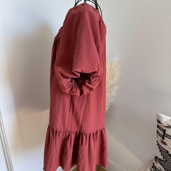 Entro Women’s Puff Sleeve Tiered Mini Dress Small Red Boho Casual Square Neck - Picture 4 of 11